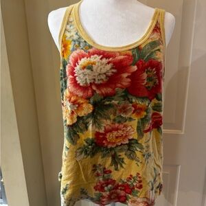 Ralph Lauren Vintage Yellow Floral Terry Cloth‎ Tank Top Size Large